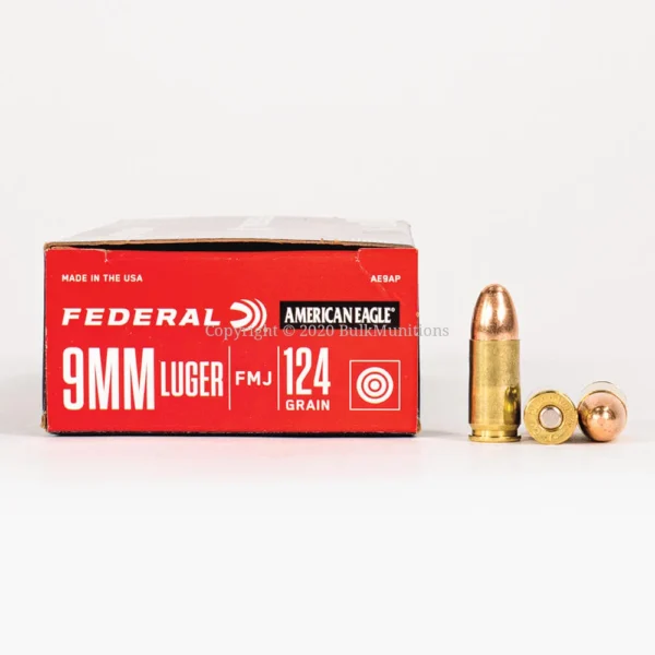 9mm 124 Grain TMJ 1000 Rounds - Federal American Eagle - Non-Tox