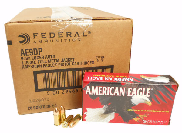 Federal American Eagle 9mm 115 Grain FMJ - 1000 Rounds