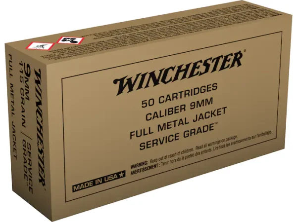 9mm 115 Grain FMJ Service Grade - Winchester- 500 Rounds