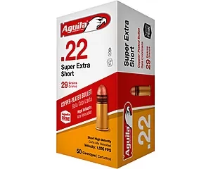 Aguila Super Extra High Velocity Ammunition 22 Short 29 Grain Plated Lead Round Nose